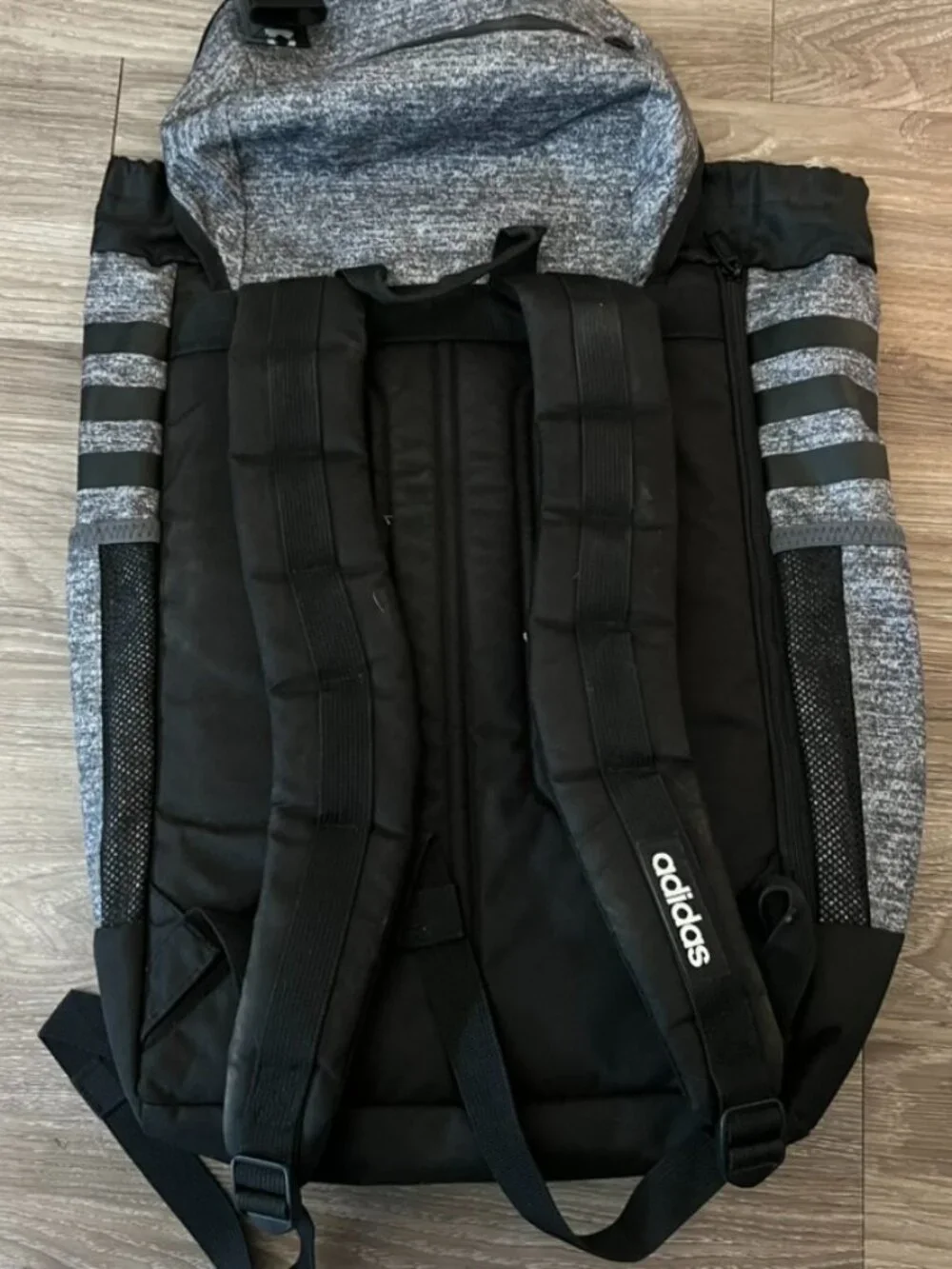 ADIDAS Heather Grey Black 3-Stripe Cinch Top Loader Backpack Rucksack